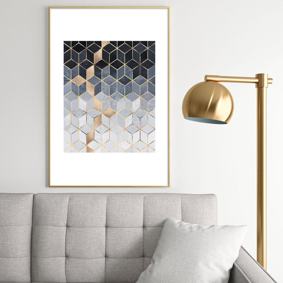 Elisabeth Fredriksson Soft Blue Gradient Cubes 2 Metal Framed Art Print