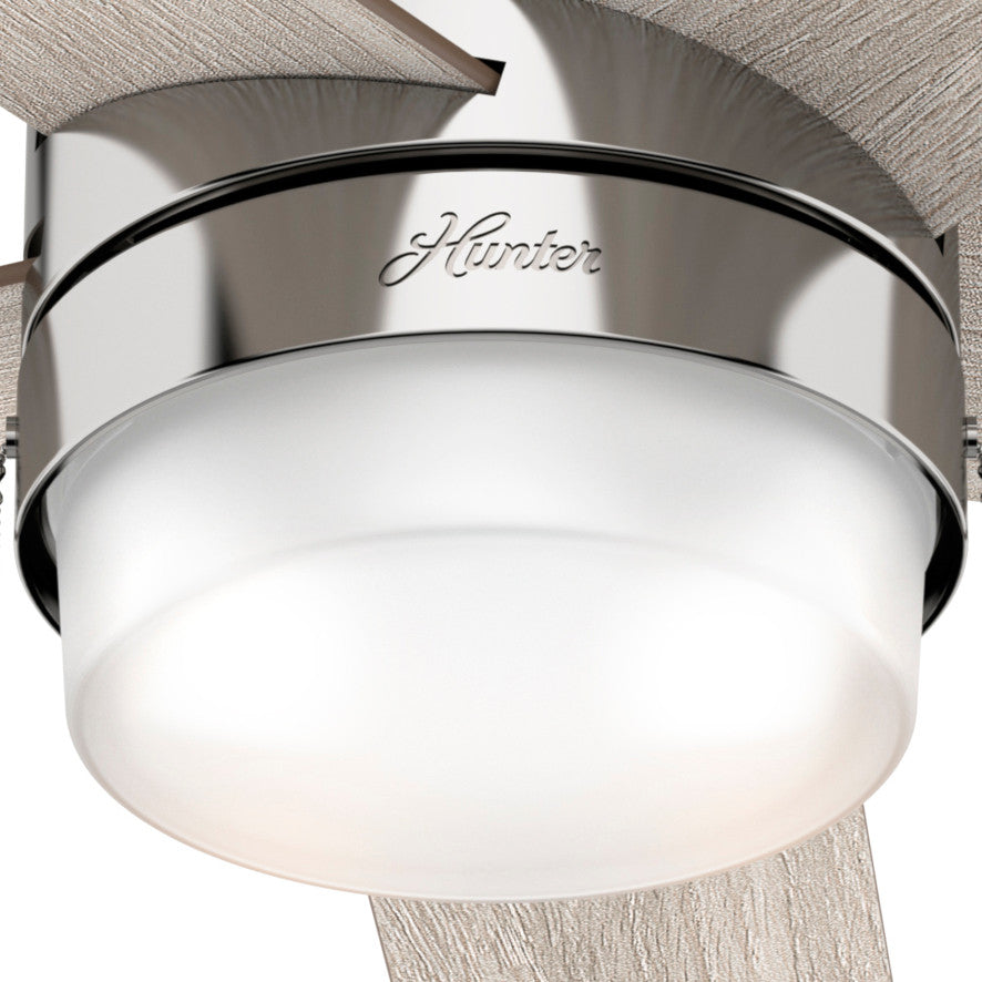 Hunter 52" Claudette Polished Nickel Ceiling Fan, LED Light Kit and Pull Chain