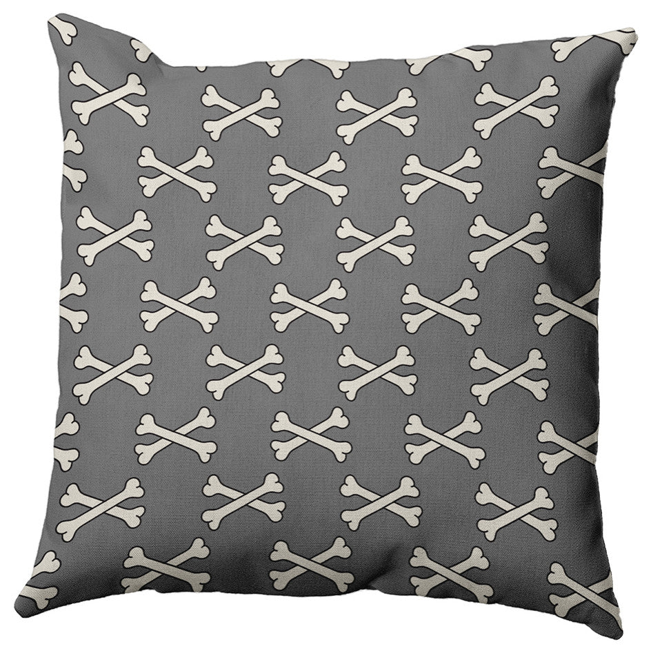 26"x26" Cross Bones Decorative Throw Pillow, Steel Gray