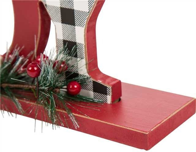 11.42" Christmas Wooden Plaid JOY Table Decor