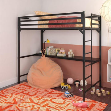 DHP Mabel Twin Metal Loft Bed with Desk in Black