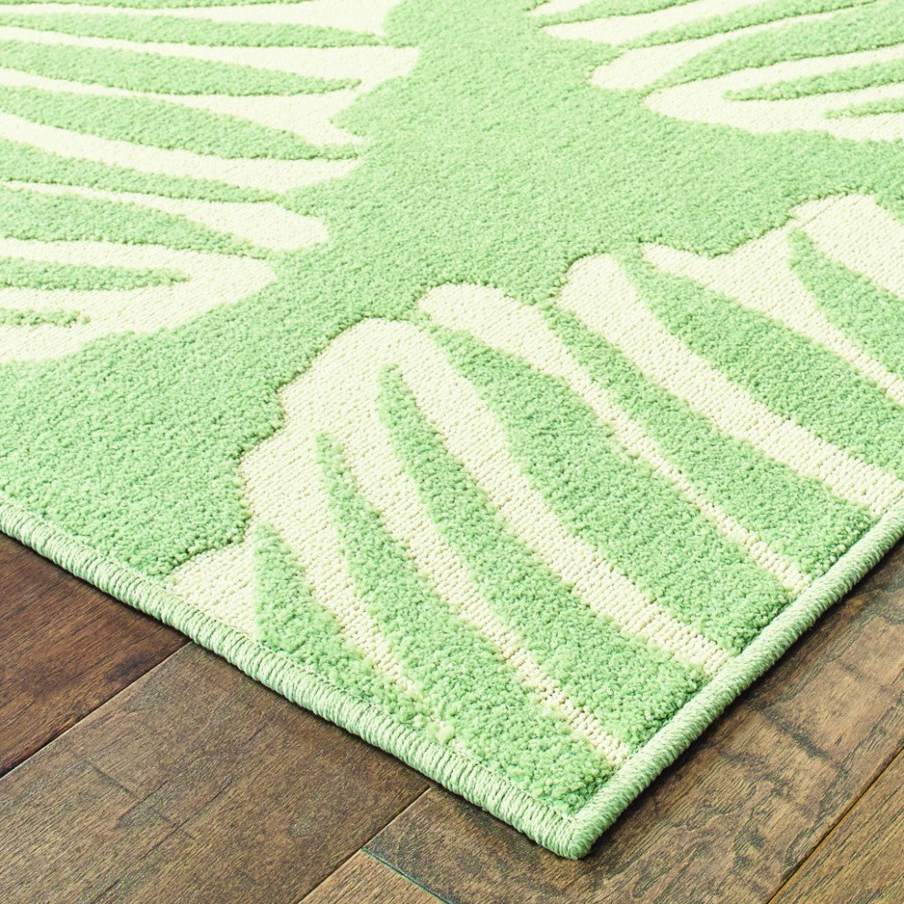 Tropical Light Green Ivory Palms Indoor Outdoor Runner Rug