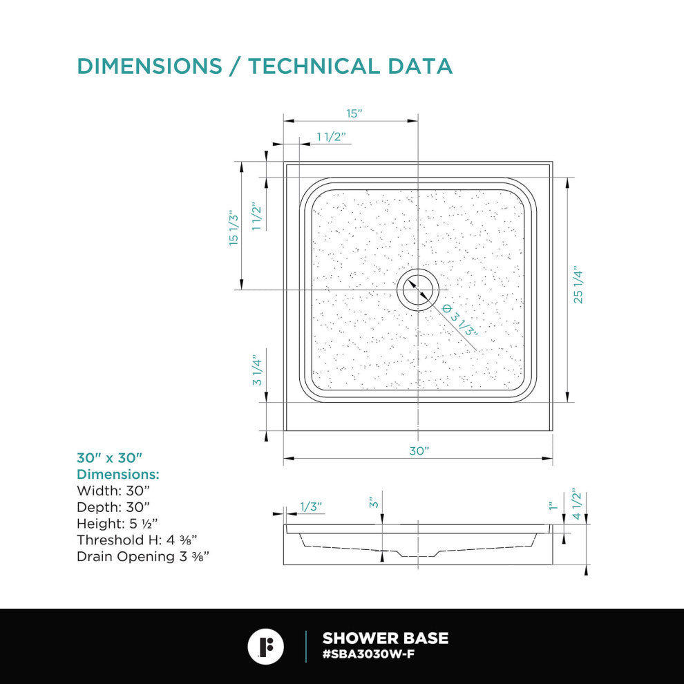 Fine Fixtures Single Threshold Shower Base, 30x30