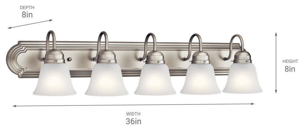 Bath 5-Light, Brushed Nickel/Satin Etched Glass