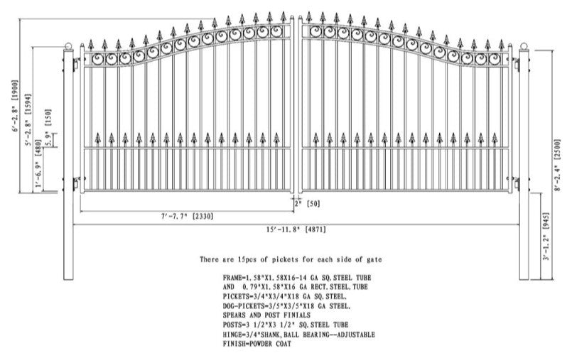 Aleko Driveway Gates Iron Wrought Steel Prague Style, 16'