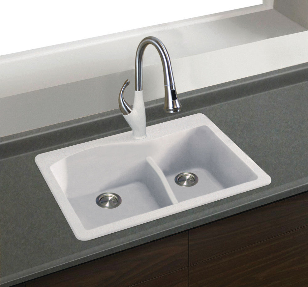 Aversa SilQ Granite 33-in. Drop-in Kitchen Sink with 2 BE Faucet Holes in White