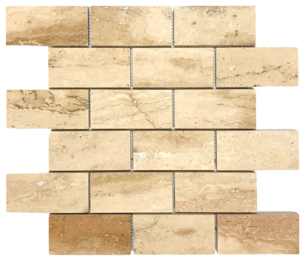 Patara 2"x4" Brick 12"x12" Honed Travertine Mesh Mosaic Tile (10 sqft per box)