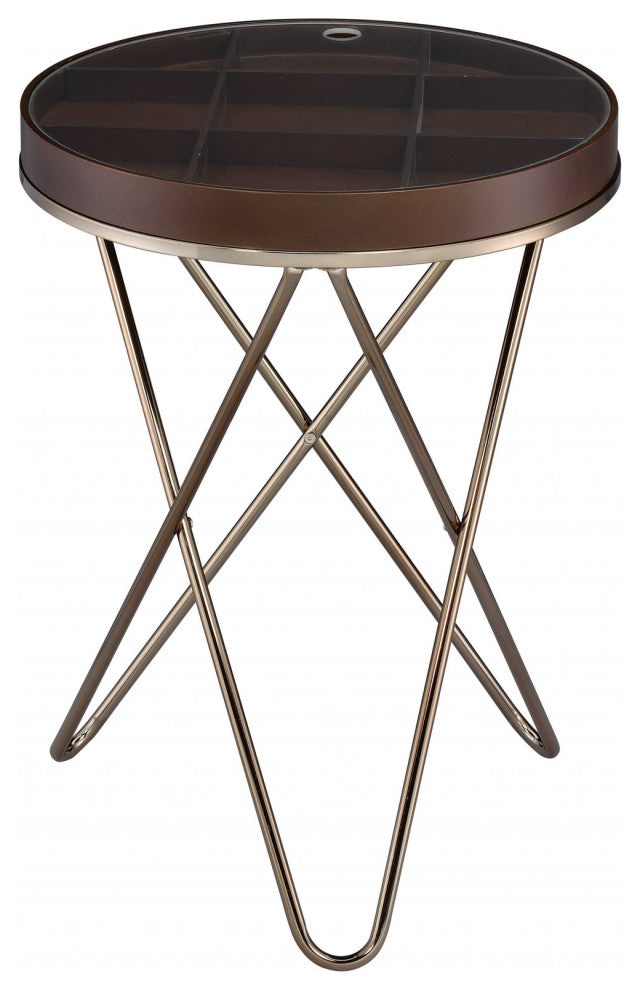 Pearlescent Gold and Dark Brown USB Side Table With Sectioned Top