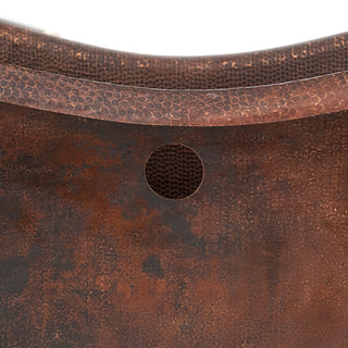 67" Hammered Copper Double Slipper Bathtub With Overflow Holes
