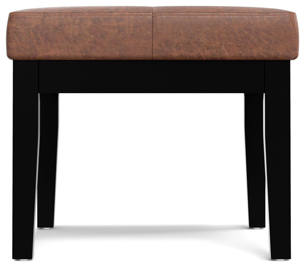 Lacey Solid Hardwood Small Tufted Ottoman Bench, Distressed Saddle Brown