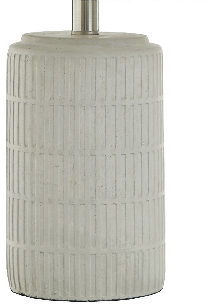 Joni Ceramic Table Lamp-Natural Cement Grey Finish-Heathered Off/White Drum