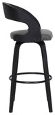 Leaver 26" Swivel Counter Stool, Black Brush Wood Finish and Gray Faux Leather