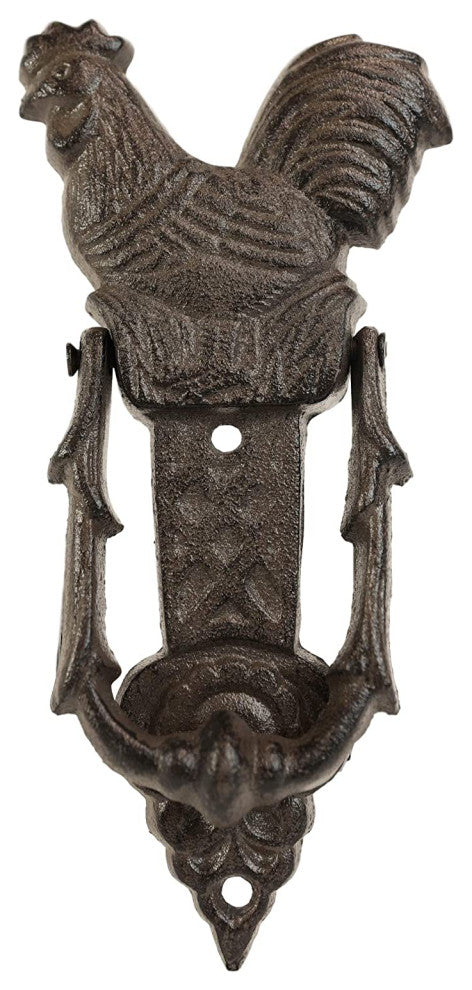 Tall Cast Iron Metal Rustic Farmhouse Rooster Chicken Door Knocker Statue