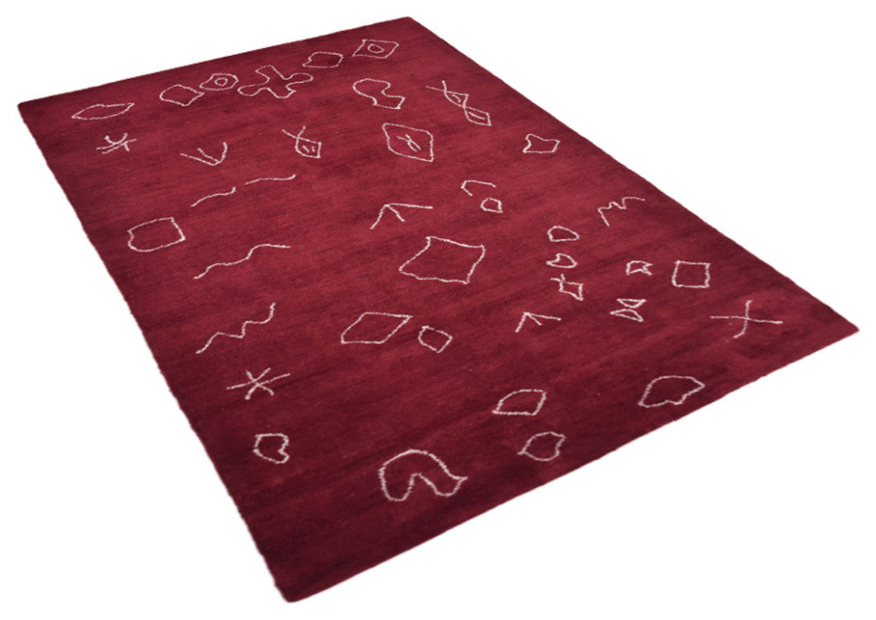 HAND KNOTTED LOOM SILK ECO-FRIENDLY RUGS-9'x12',Rectangle,Red White,Contemporary