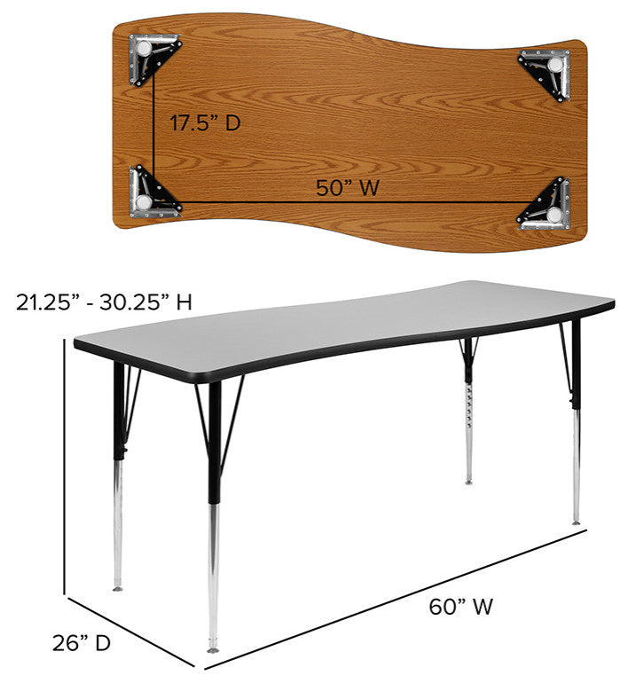 86" Oval Laminate Activity Table Set W/16" Student Stack Chairs, Grey/Black