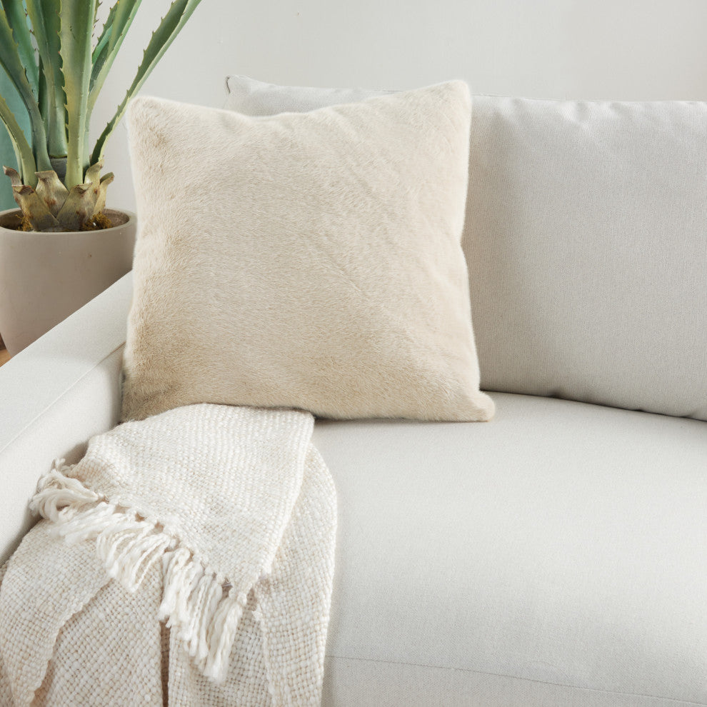 Mina Victory AP100 Throw Pillow, Beige, 20"X20"