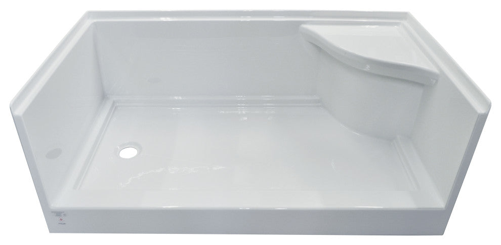 Valley Acrylic White Acrylic Integral Molded Seat Shower Base 60", White, 60"x30
