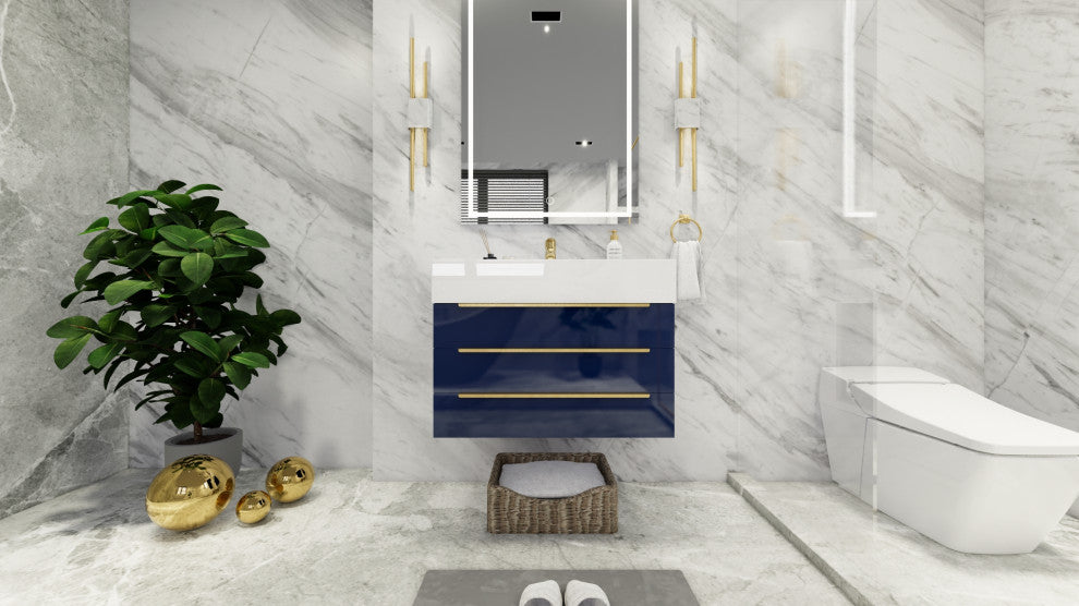 Madison 30" Wall Mounted Vanity with Reinforced Acrylic Sink, High Gloss Night Blue