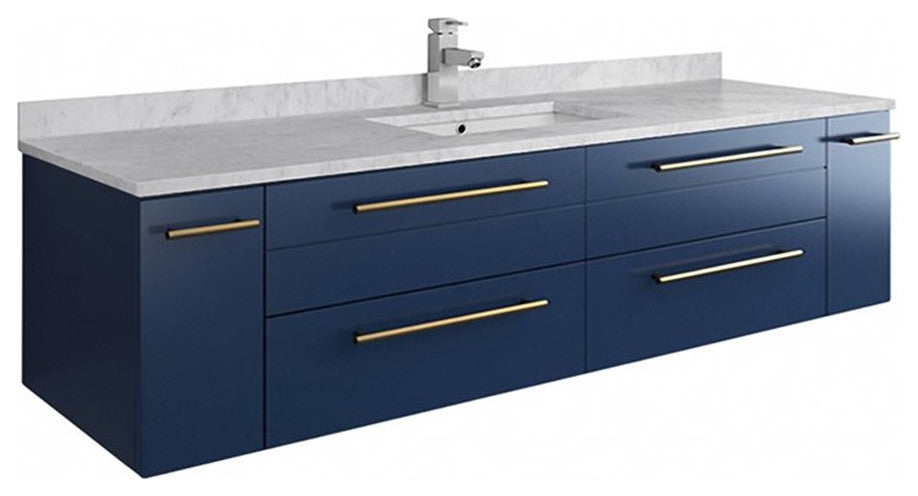 Fresca Lucera 60" Modern Royal Blue Wall Hung Cabinet, Top and Undermount Sink
