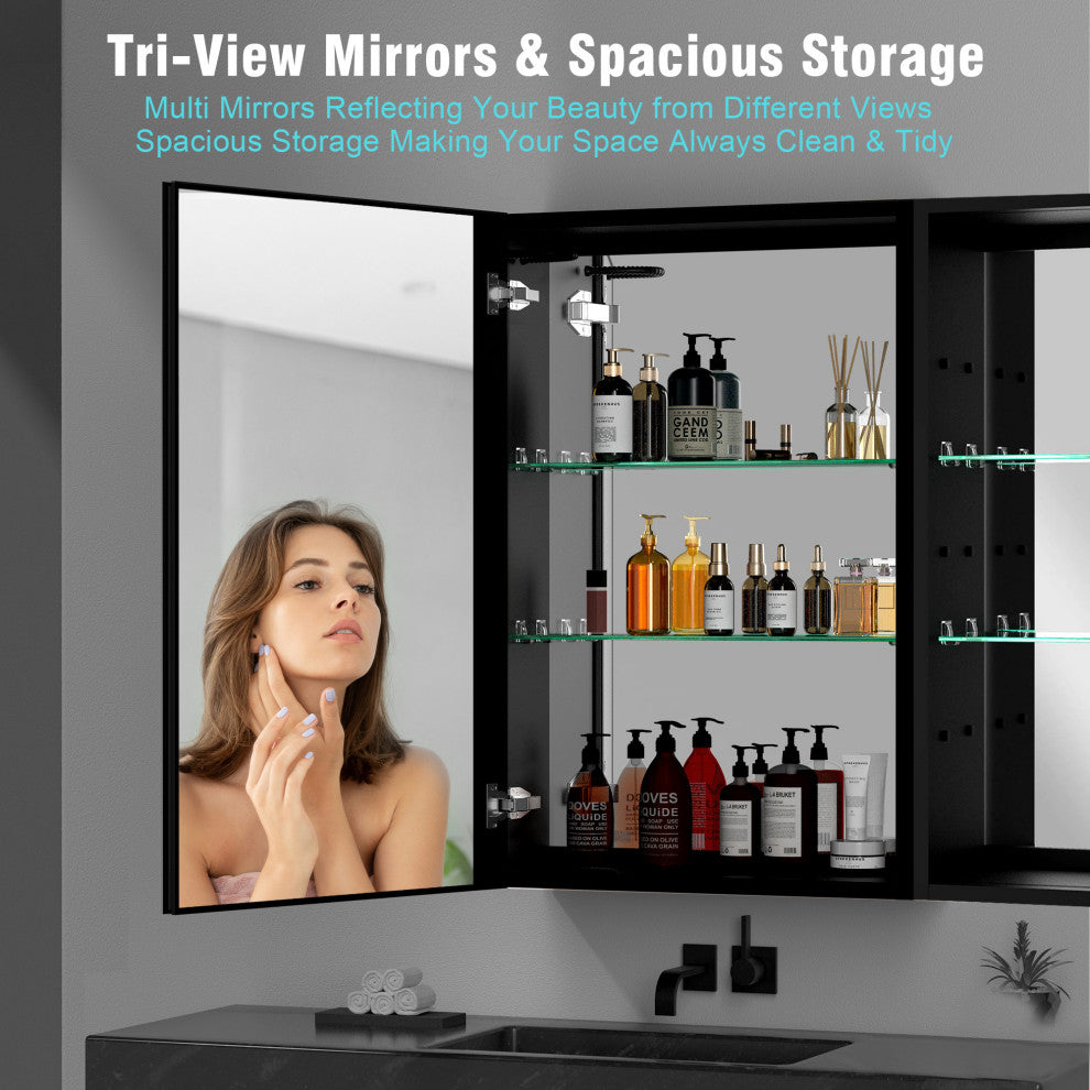 30"x30" Surface Mount Frameless LED Medicine Cabinet With Anti-Fog and Dimmable