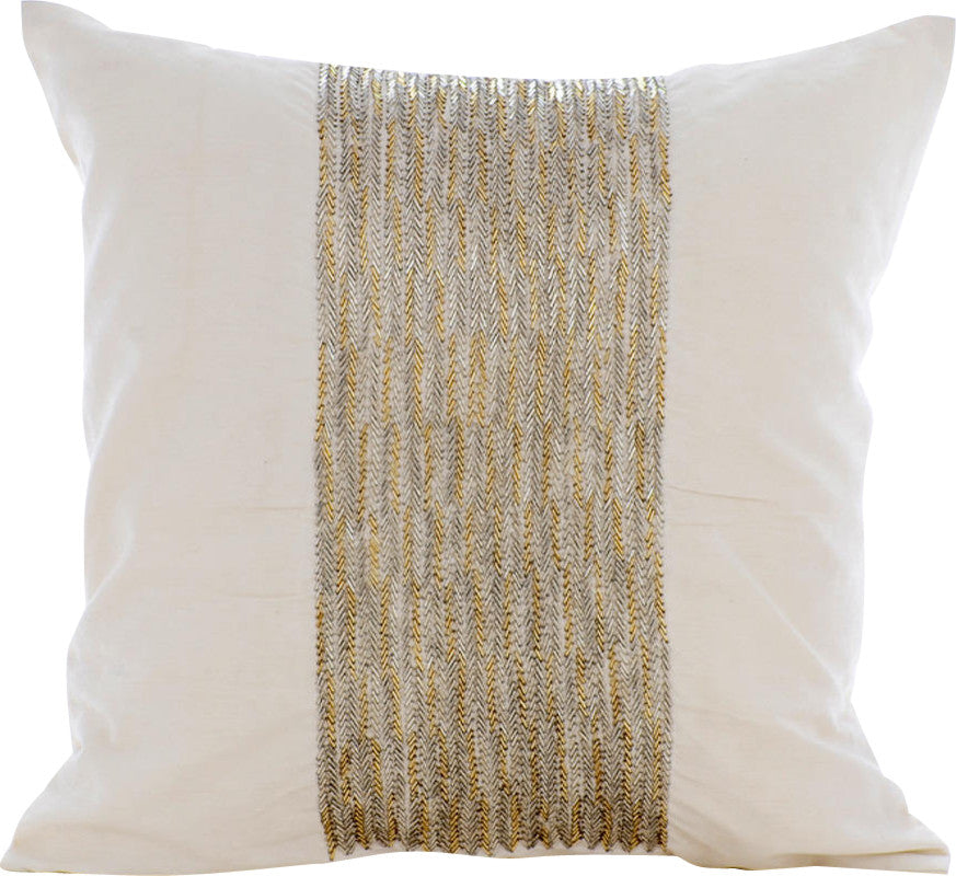 White Decorative Throw Pillow Covers 14"x14" Silk Cushion Cover - Gold Gleam