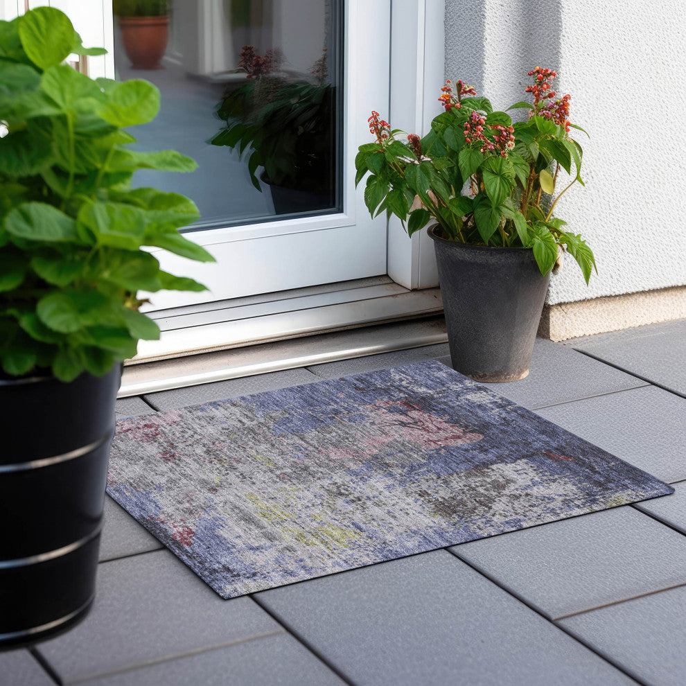 Machine Washable Indoor/Outdoor Chantille ACN1911 Blue 1'8" x 2'6" Rug