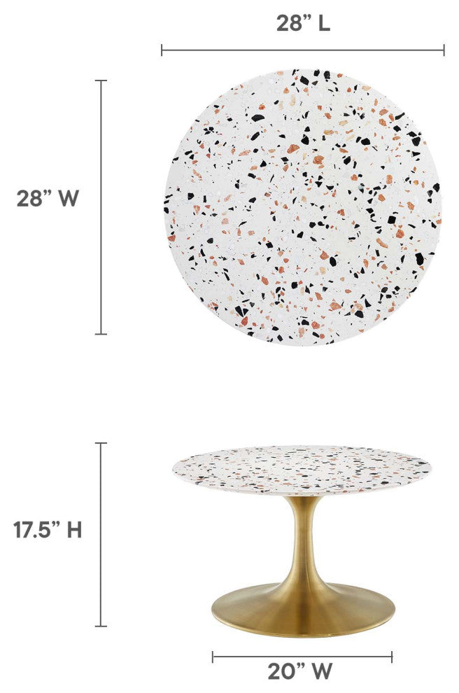 Lippa 28" Round Terrazzo Coffee Table, Gold White
