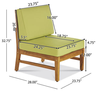 Outdoor 5-Seat V Shaped Acacia Sectional With Table, Green