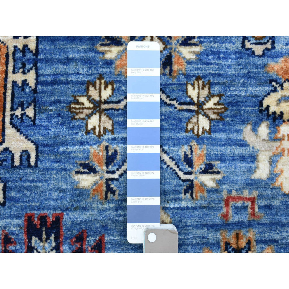 Light Blue, Hand Knotted Afghan Ersari, Pure Wool Oriental Rug, 3'7"x5'4"