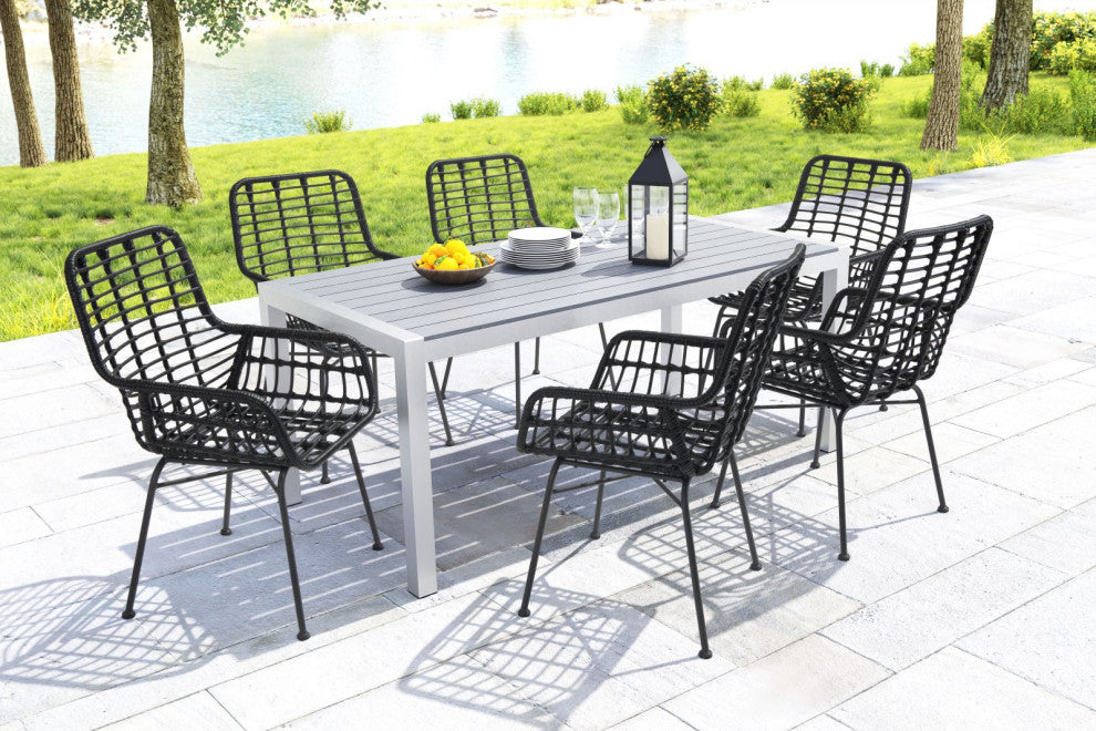 Dining Chair, Set of 2, Aluminum, Metal, Black, Outdoor Patio Balcony Garden