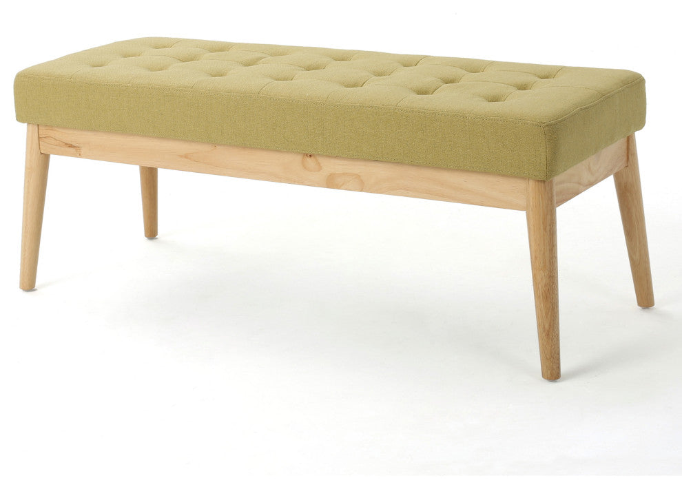 GDF Studio Mid-Century Modern Fabric Upholstered Bench, Olive Green
