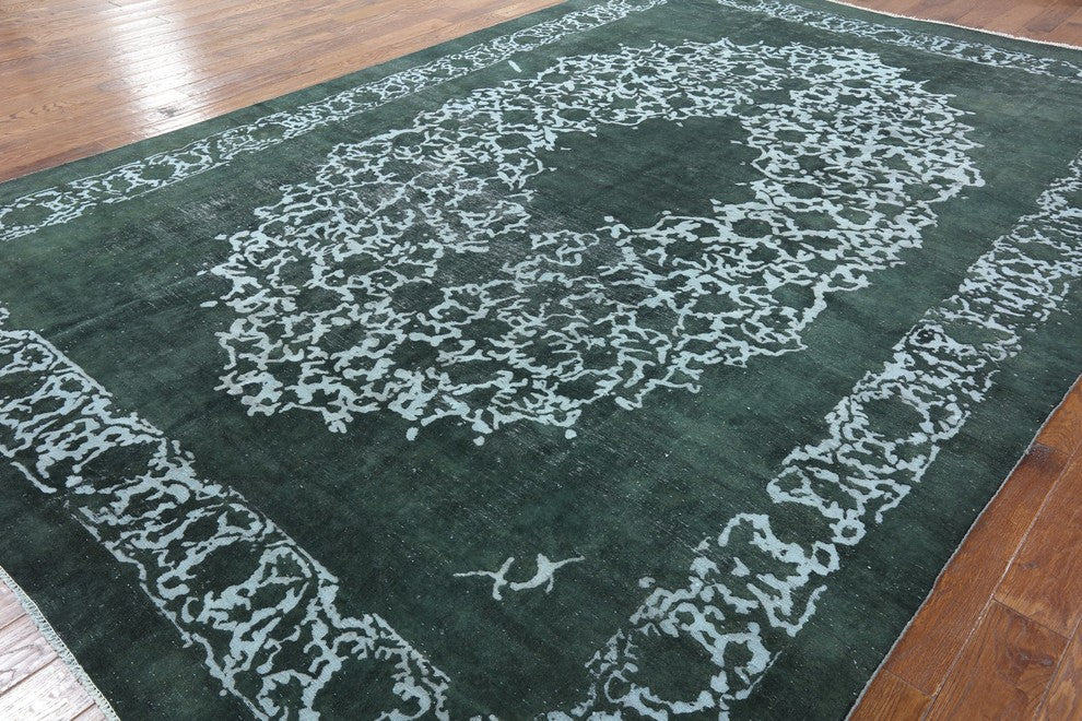 Persian Bargasta Blue Overdyed Hand-Knotted Wool Rug, 10'x14'