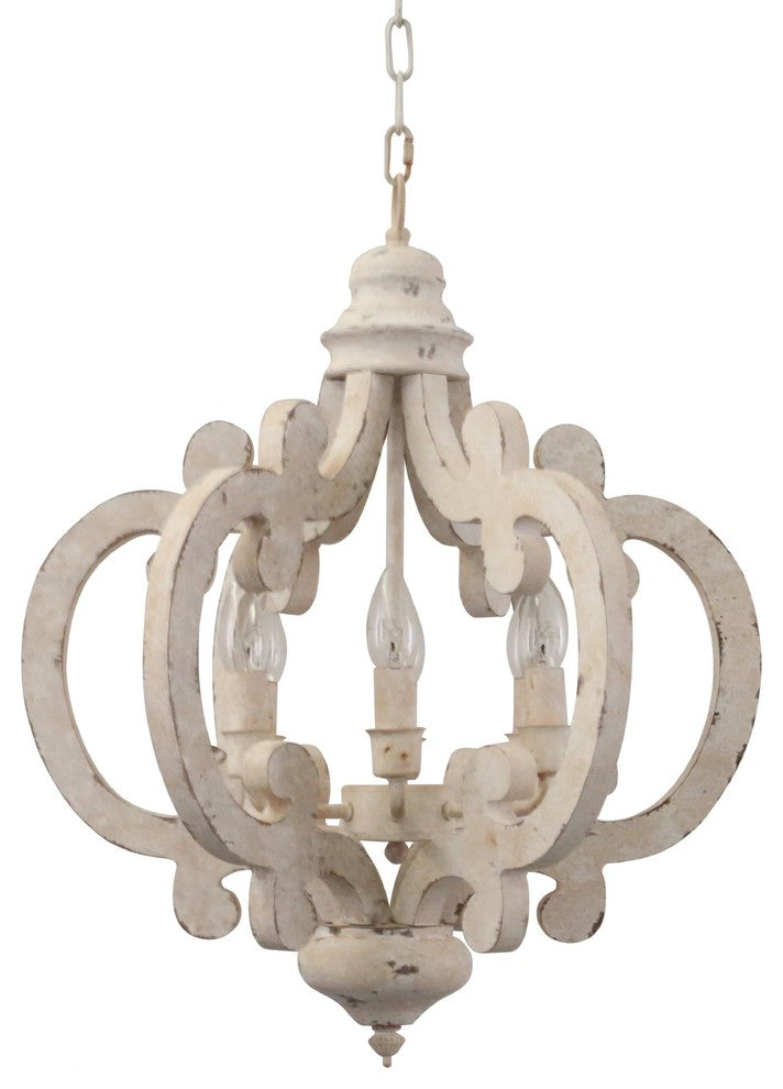Cottage Chic Crown Wood Chandelier, 6 Light, Distressed White