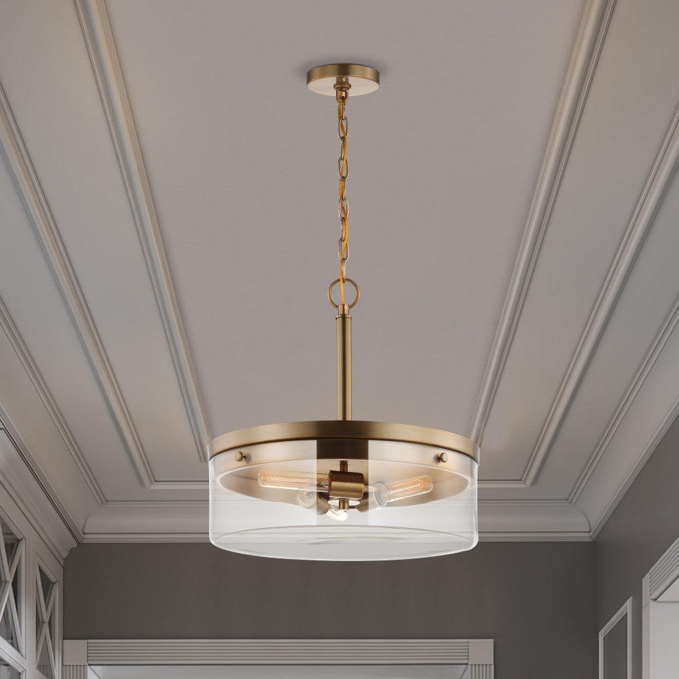 Intersection 3-Light Pendant, Burnished Brass With Clear Glass