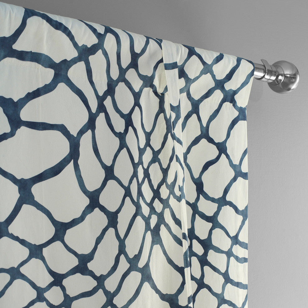 Ellis Printed Cotton Tie-Up Window Shade Single Panel, Ellis Blue, 46w X 63l