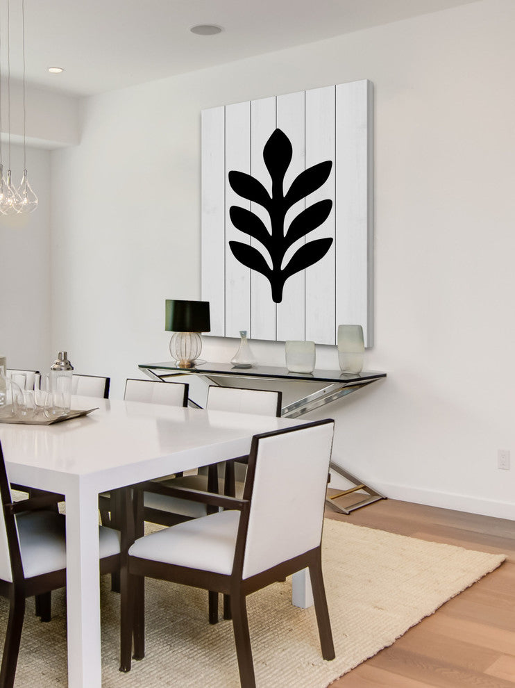 "Black Leaf 2" Painting Print on White Wood