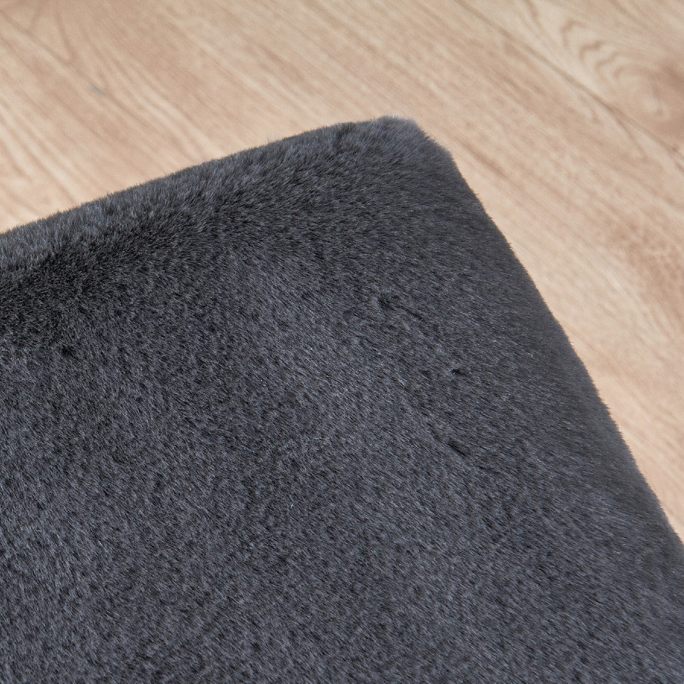 Heavy Faux Fur Storage Charcoal Ottoman 18" x 36" x 10"