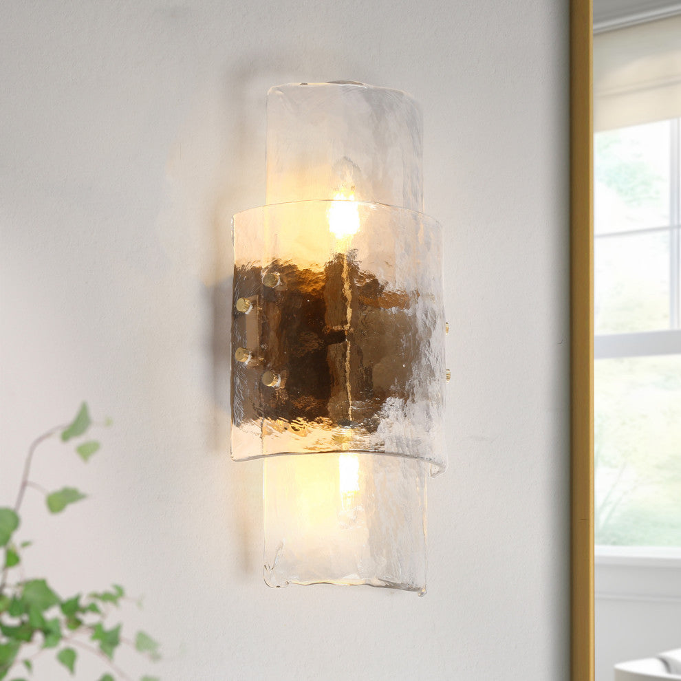 LNC Astridee 2-Light 6.3" Modern Candle Textured Glass Wall Sconce, Brass