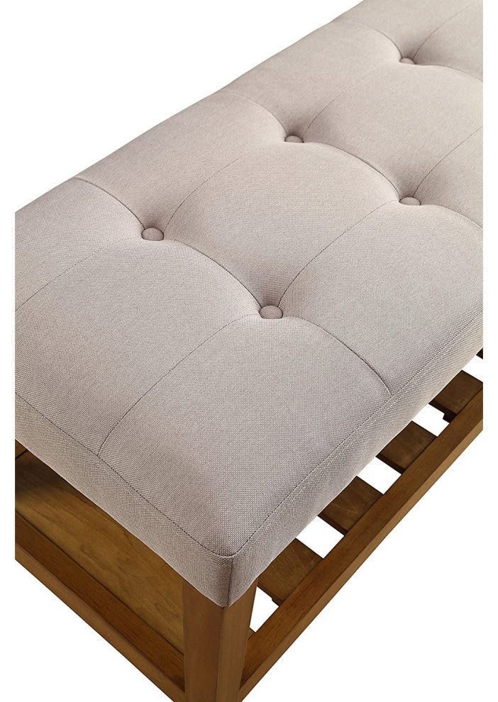 Fabric Bench, Light Gray and Oak