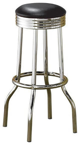 Coaster Contemporary Round Faux Leather Bar Stool in Black