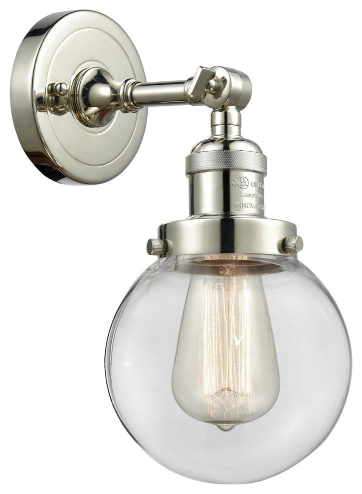 1-Light Beacon 6" Sconce, Polished Nickel, Glass: Clear