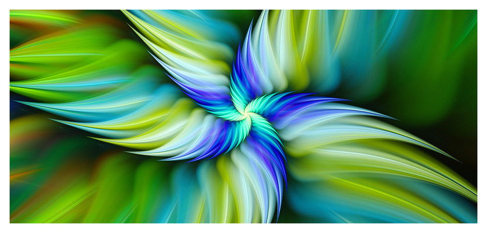 Rotating Fractal Green Star, Large Floral Canvas Art Print, 60"x28"