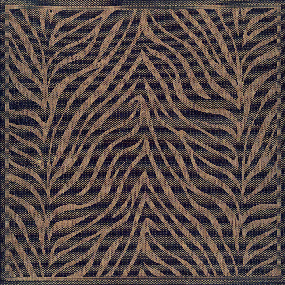 Couristan Recife Zebra Indoor/Outdoor Area Rug, Black/Cocoa, 8'6" Square