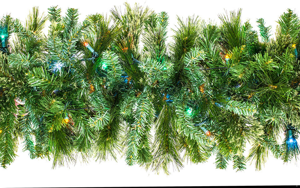 9' Blended Pine Garland Pre-Lit With Multi Colored LEDs