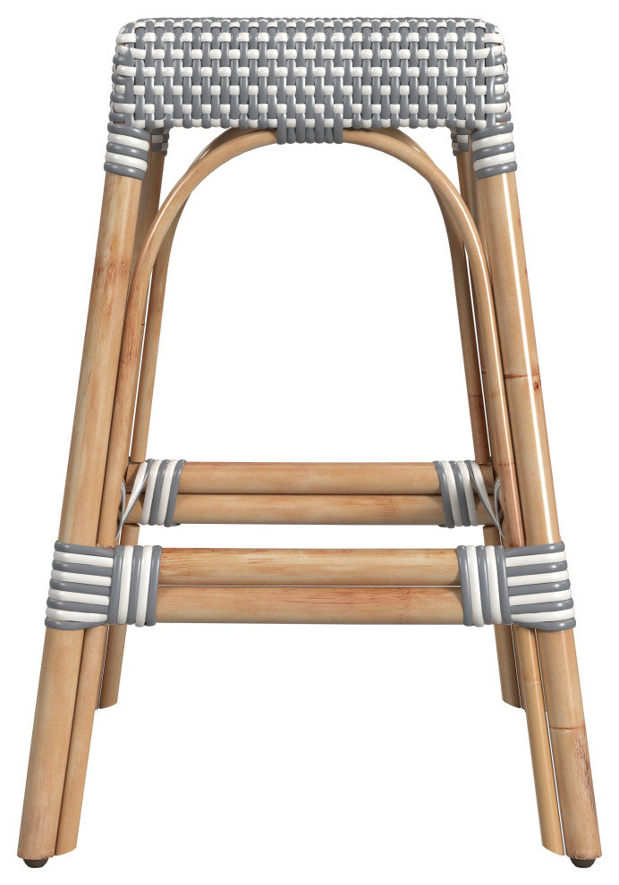 Robias Rectangular Rattan 24.5" Counter Stool, Grey