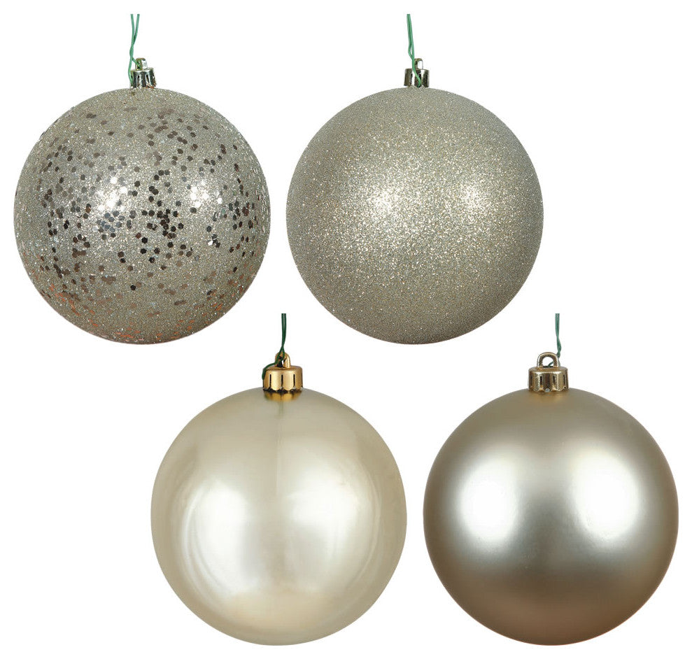 Vickerman N591238A 4.75" Champagne 4-Finish Ball Ornament Assortment