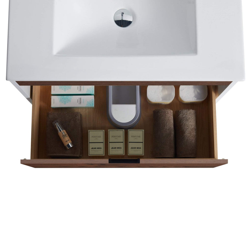 Alpine Wall Mount Bathroom Vanity and Sink, Brown Walnut, 30"