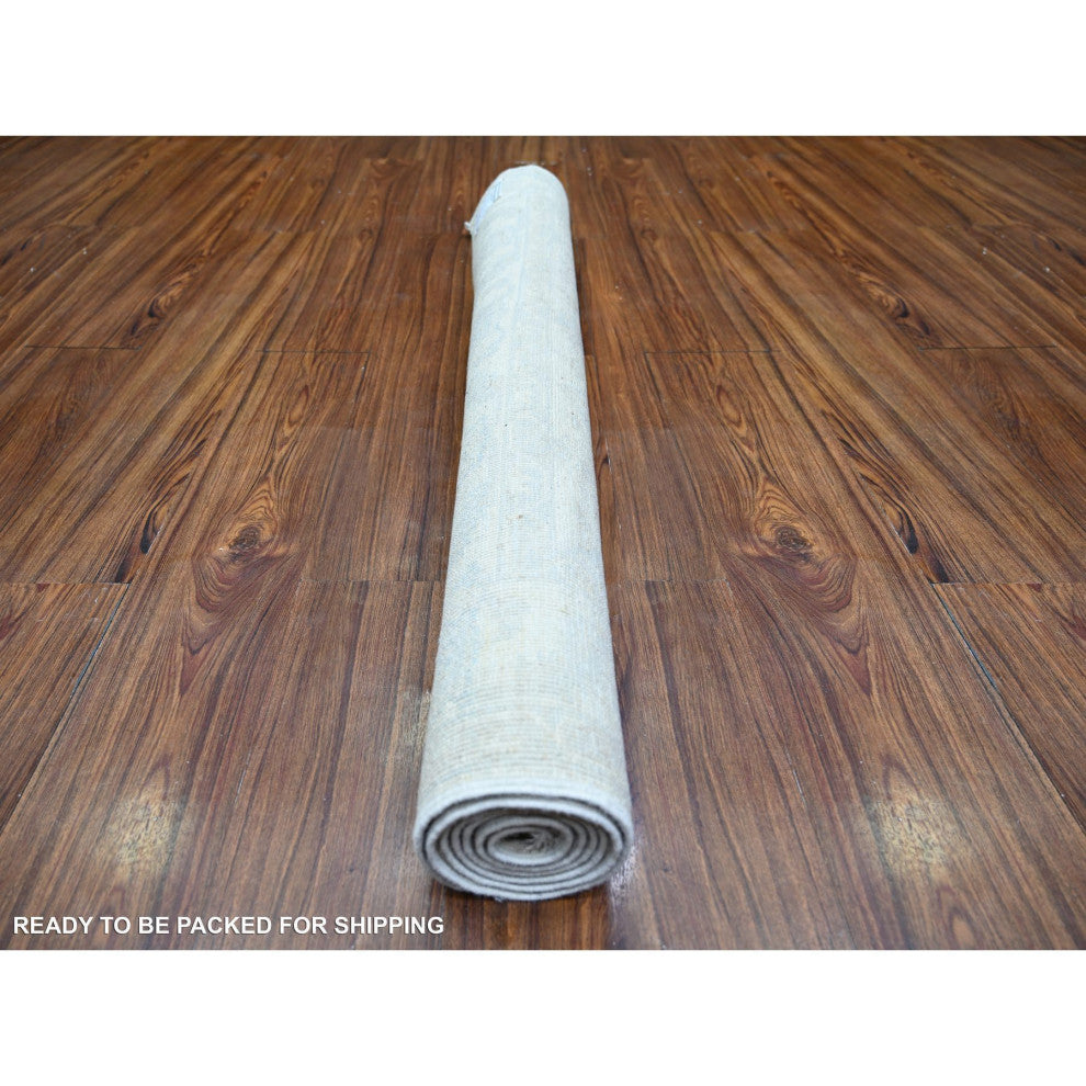 Daisy White Wool Hand Knotted Washed Out Peshawar Oriental Rug, 3'10"x5'10"