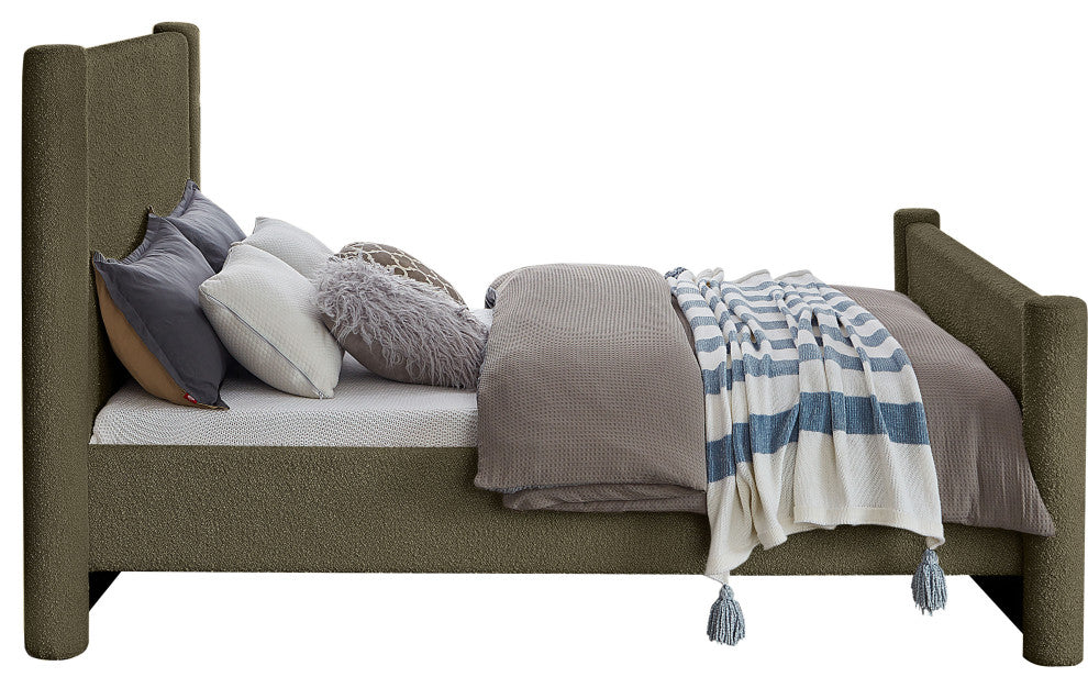 Elias Upholstered Bed, Green, Queen, Boucle Fabric