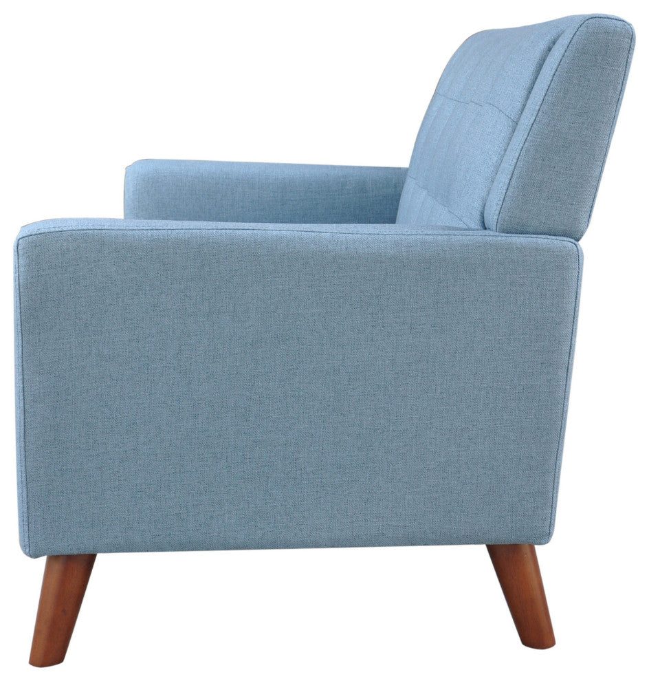GDF Studio Evelyn Mid Century Modern Fabric Loveseat, Blue/Walnut